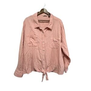 Any Body Pink Gauze Tie Front Long Sleeve Button Up Shirt Women's Plus Size 2X